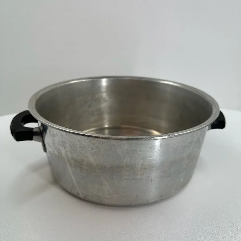 Vintage Wear-Ever TACU Aluminum Saucepan Pot Set 3 Lids Wood Handle Made in USA